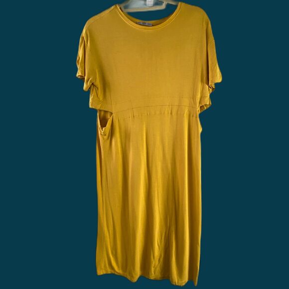 Zara Basic Mustard Yellow Side Waist Cut Out T-shirt Dress - Picture 1 of 8